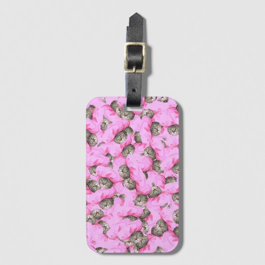 Cute Cat in een roze Pet Patroon Random Bagagelabel (Voorkant (verticaal))