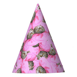 Cute Cat in een roze Pet Patroon Random Feesthoedjes