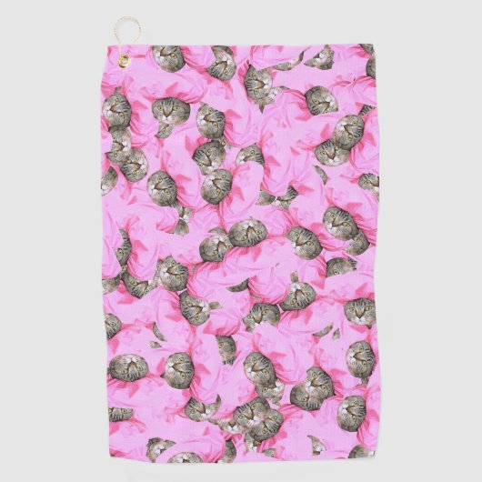 Cute Cat in een roze Pet Patroon Random Golfhanddoek (Voorkant)