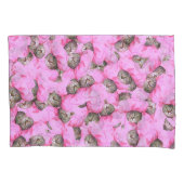 Cute Cat in een roze Pet Patroon Random Kussensloop (Voorkant)