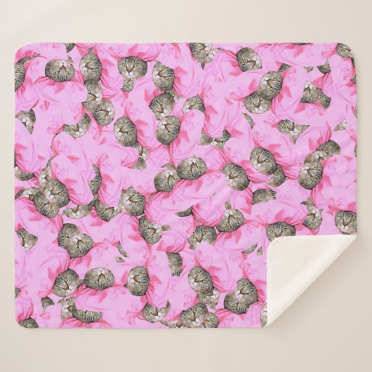 Cute Cat in een roze Pet Patroon Random Sherpa Deken (Voorkant (horizontaal))