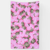Cute Cat in een roze Pet Patroon Random Spandoek (Verticaal)