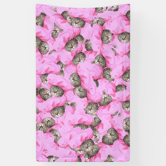 Cute Cat in een roze Pet Patroon Random Spandoek (Verticaal)