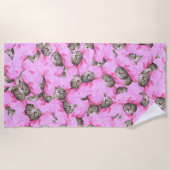 Cute Cat in een roze Pet Patroon Random Strandlaken (Voorkant)