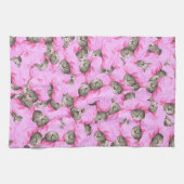 Cute Cat in een roze Pet Patroon Random Theedoek (Horizontaal)