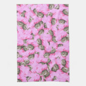 Cute Cat in een roze Pet Patroon Random Theedoek (Verticaal)