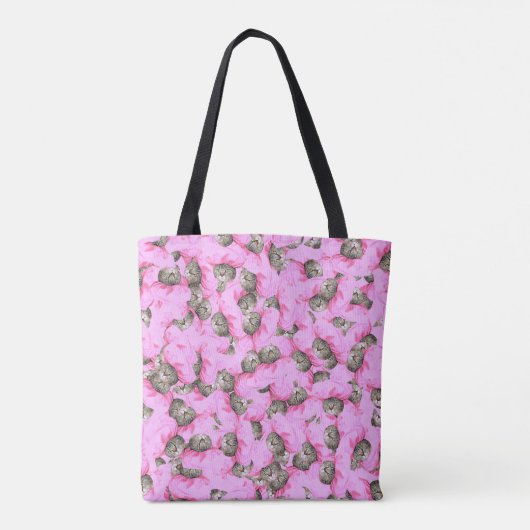 Cute Cat in een roze Pet Patroon Random Tote Bag (Achterkant)