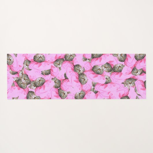 Cute Cat in een roze Pet Patroon Random Yogamat (Achterkant (horizontaal))