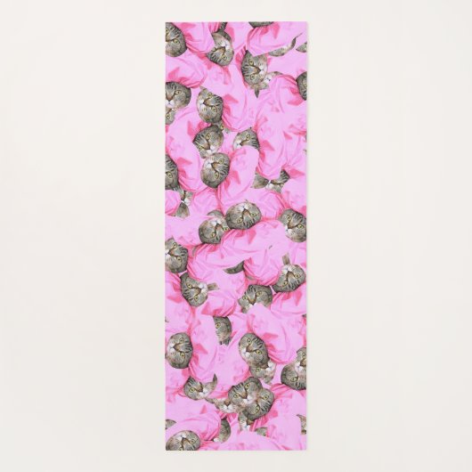 Cute Cat in een roze Pet Patroon Random Yogamat (Achterkant)