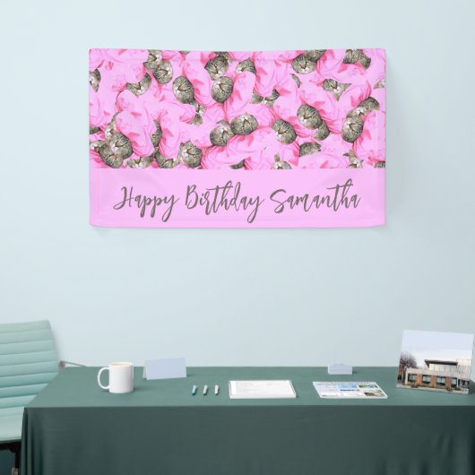 Cute Cat in een Roze Pet Pattern Custom Text Banne Spandoek (Beurs)