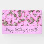 Cute Cat in een Roze Pet Pattern Custom Text Banne Spandoek (Horizontaal)