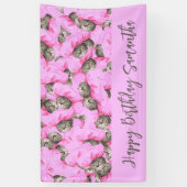 Cute Cat in een Roze Pet Pattern Custom Text Banne Spandoek (Verticaal)