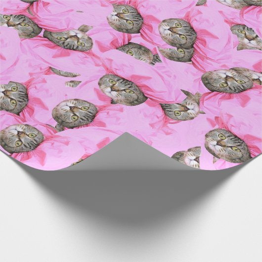 Cute Cat in een roze Pet Pattern Wrapping Paper Cadeaupapier (Hoek)