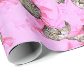 Cute Cat in een roze Pet Pattern Wrapping Paper Cadeaupapier (Rol Hoek)
