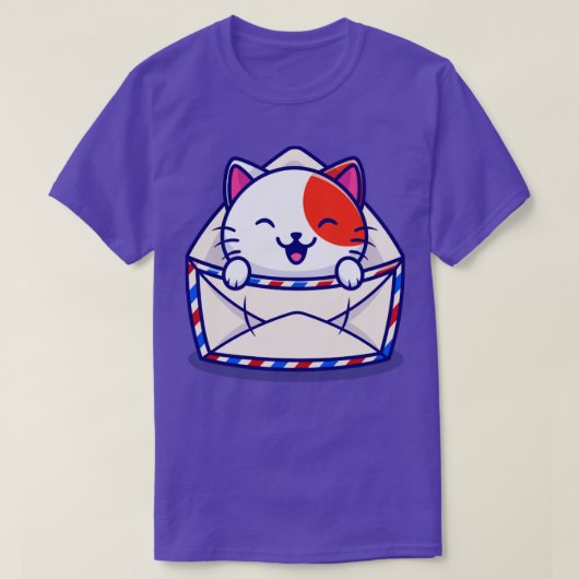 Cute Cat in Envelope Cartoon T-shirt (Design voorkant)