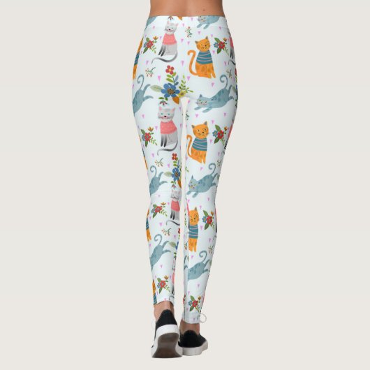 Cute Cat in Flowers Garden Pattern Leggings (Achterkant)