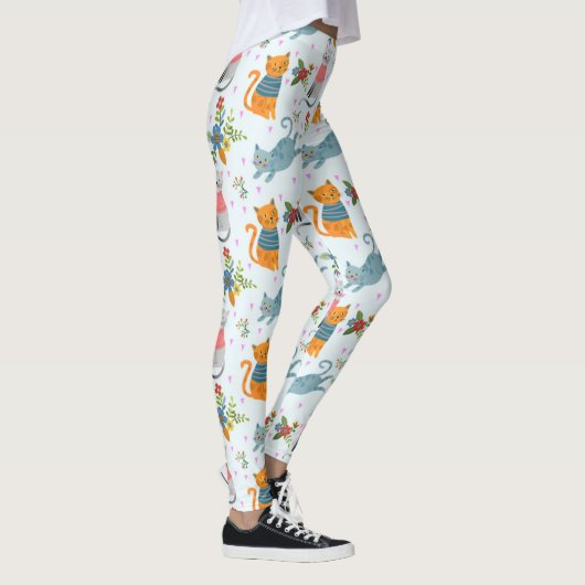 Cute Cat in Flowers Garden Pattern Leggings (Rechts)
