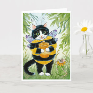 Cute Cat in Honey Bee Costume Card Kaart
