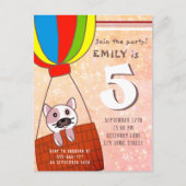 Cute Cat in Hot Air ballon Glitter Girl Birthday Uitnodiging Briefkaart (Voorkant)