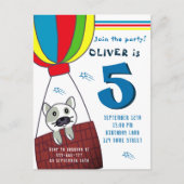 Cute Cat in Hot Air Balloon Boy Birthday Uitnodiging Briefkaart (Voorkant)