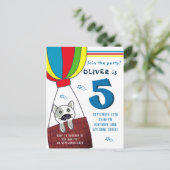 Cute Cat in Hot Air Balloon Boy Birthday Uitnodiging Briefkaart (Staand voorkant)
