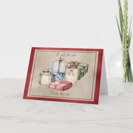 Cute Cat in kerstpakket Feestdagen Kaart (Voorkant)