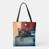 Cute Cat in koffer met hart - Tote Bag (Achterkant)