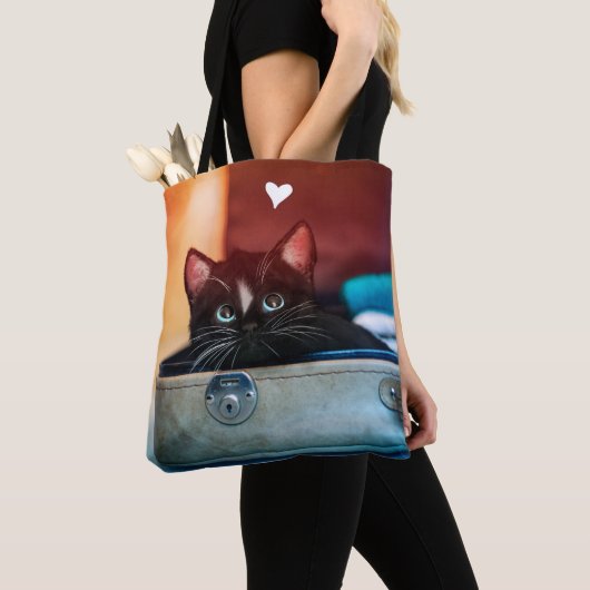 Cute Cat in koffer met hart - Tote Bag (Dichtbij)