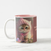 Cute Cat in Pink Knit Pet Yarn Persoonlijk Tweekleurige Koffiemok (Links)