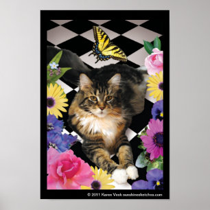 Cute cat in poster met fantasiehoudende tuinen