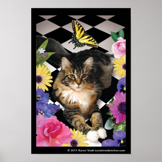 Cute cat in poster met fantasiehoudende tuinen (Voorkant)