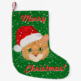 Cute Cat in Santa Claus Pet met sneeuwvlokken Kleine Kerstsok