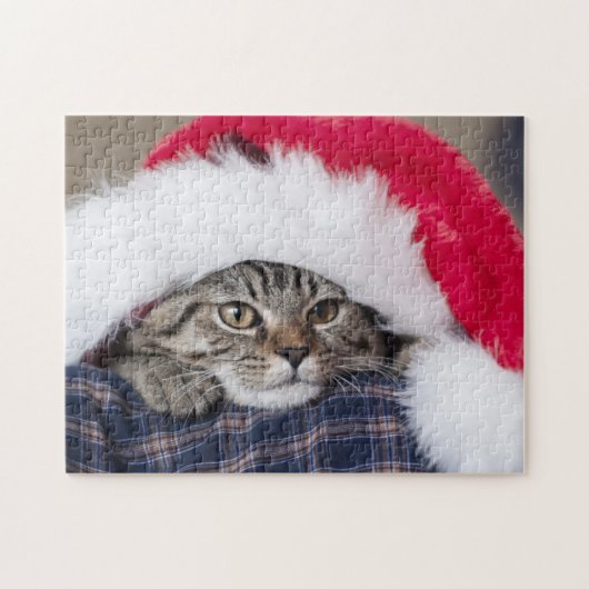 Cute cat in santa hat legpuzzel (Horizontaal)