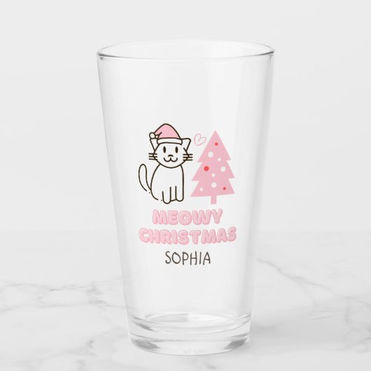 Cute Cat in Santa Hat&Tree Meowy-kerstpasta Glas (Voorkant)