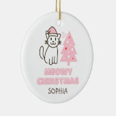 Cute Cat in Santa Hat&Tree Meowy-kerstpasta Keramisch Ornament (Rechts)