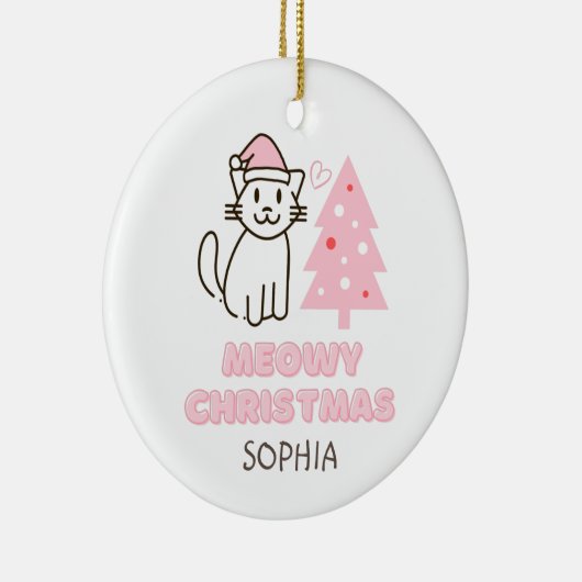 Cute Cat in Santa Hat&Tree Meowy-kerstpasta Keramisch Ornament (Rechts)