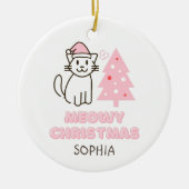 Cute Cat in Santa Hat&Tree Meowy-kerstpasta Keramisch Ornament (Voorkant)