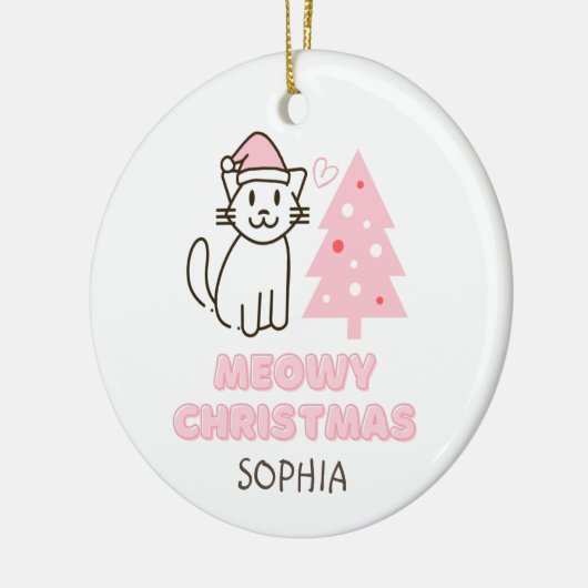 Cute Cat in Santa Hat&Tree Meowy-kerstpasta Keramisch Ornament (Links)