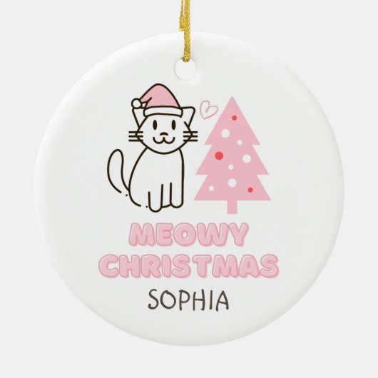 Cute Cat in Santa Hat&Tree Meowy-kerstpasta Keramisch Ornament (Achterkant)
