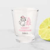 Cute Cat in Santa Hat&Tree Meowy-kerstpasta Shot Glas (Voorkant)