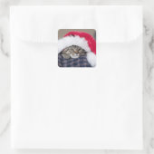 Cute cat in santa hat vierkante sticker (Tas)