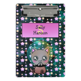 Cute Cat in Space Floating with Stars Mini Klembord