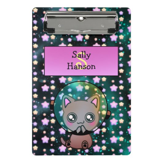Cute Cat in Space Floating with Stars Mini Klembord (Voorkant)