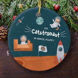 Cute Cat in Space, Katten op Mars, Fun Kerstmis Keramisch Ornament