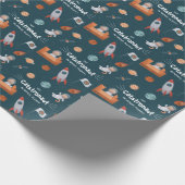 Cute Cat in Space, Katten op Mars, met naam Fun Cadeaupapier (Hoek)