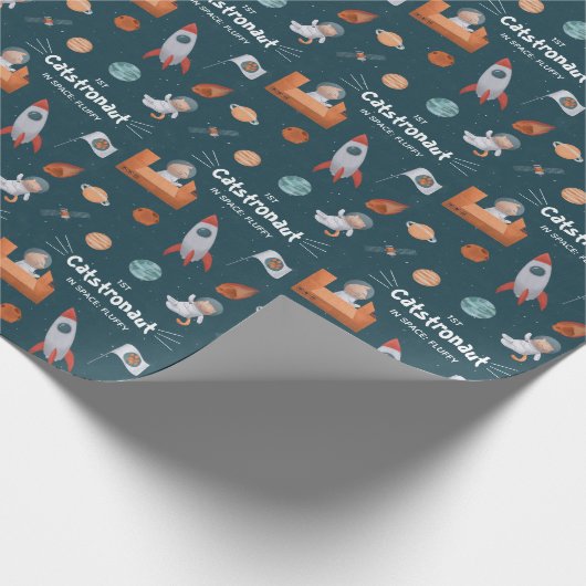 Cute Cat in Space, Katten op Mars, met naam Fun Cadeaupapier (Hoek)