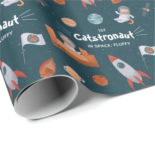 Cute Cat in Space, Katten op Mars, met naam Fun Cadeaupapier (Rol Hoek)