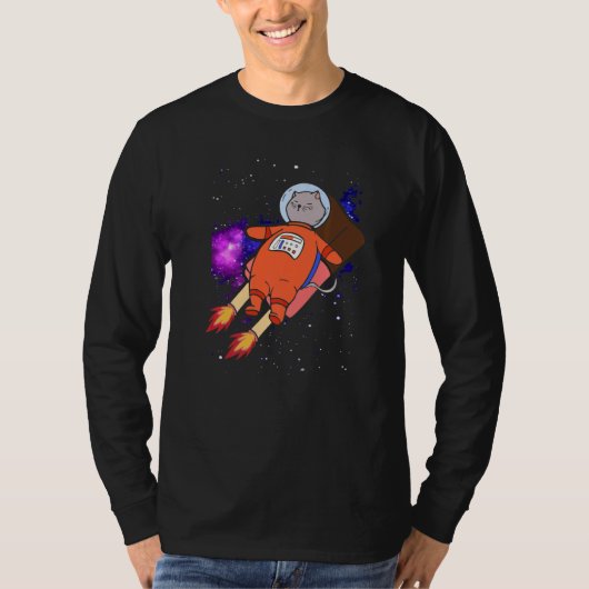 Cute Cat in Space Riding Popsiche T-shirt (Voorkant)