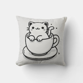 Cute Cat in Teacup Throw Pillow Kussen
