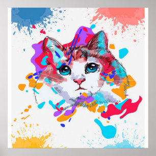Cute Cat in Waterverven Gift Idee, Funny Kitten Poster